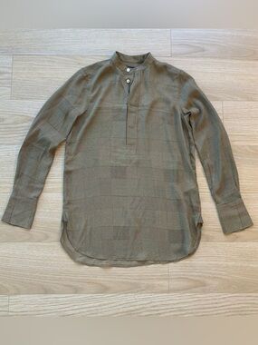 Polo Ralph Lauren Glen Plaid Band Collar Long Sleeve Blouse NWT Size XXS